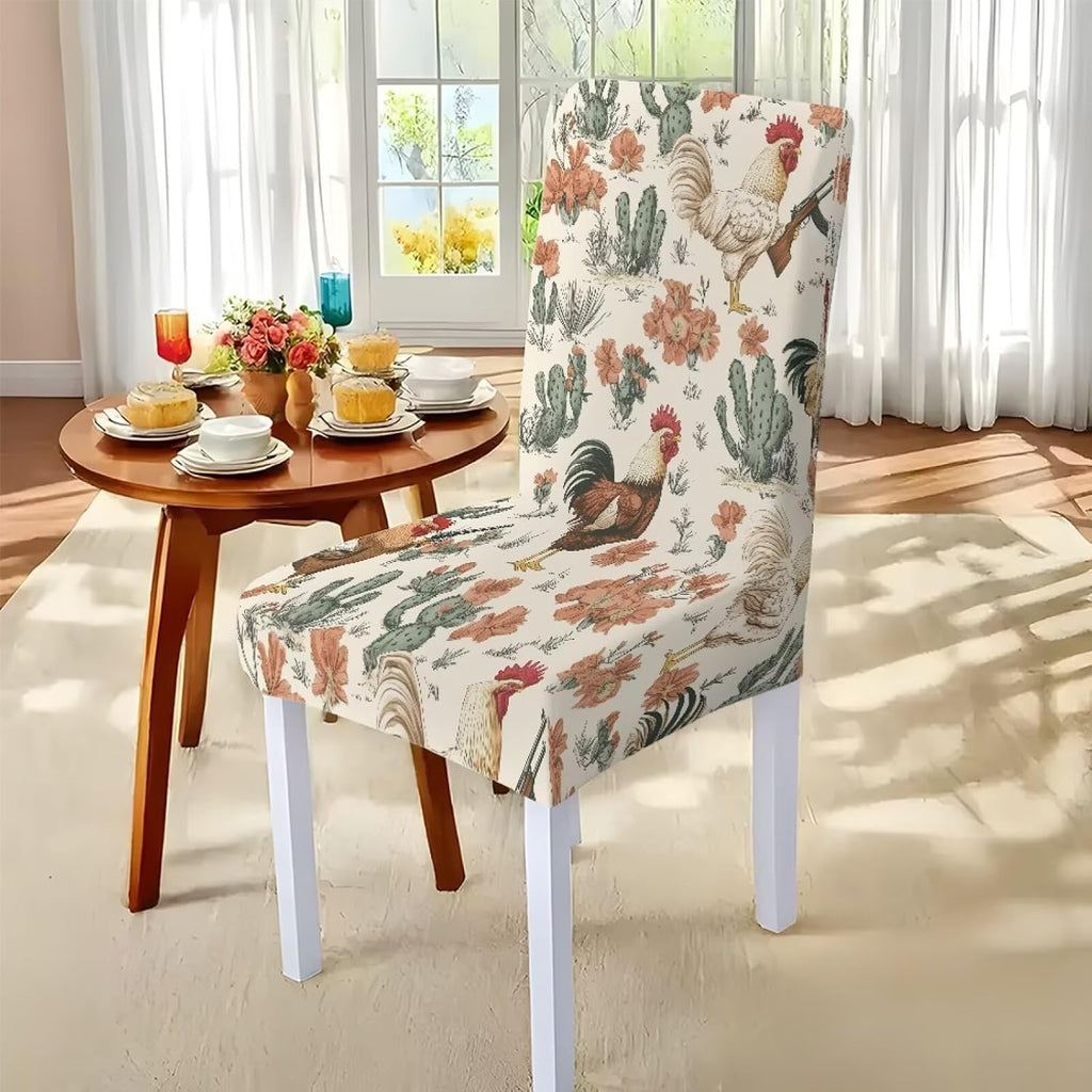 Stain Resistant Tablecloths and Dining Seat Covers Set of 5, Kitchen Chair Slipcovers Washable Table Slipcover Chair Seat Covers for Kitchen Restaurant, Chicken Cactus Print