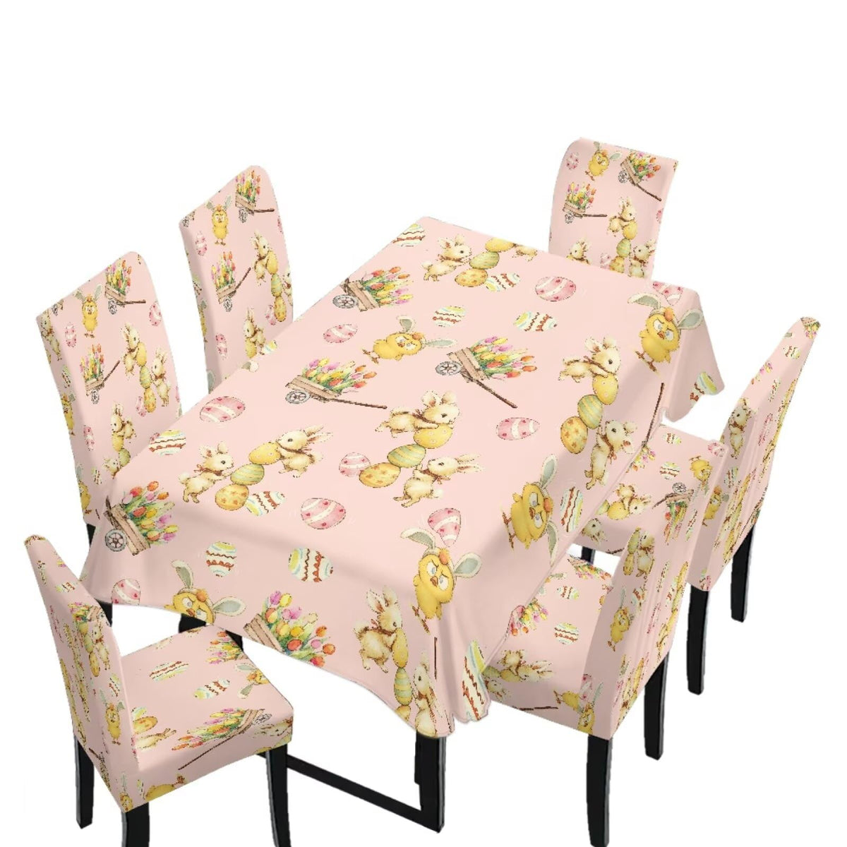 Table Cloth and Dining Chair Covers Set of 5, Kitchen Chair Slipcovers Rectangle Table Cover, Removable Anti-dust Tablecloths Stain Resistant Soft Hotel Decor, Retro Geometry Flower