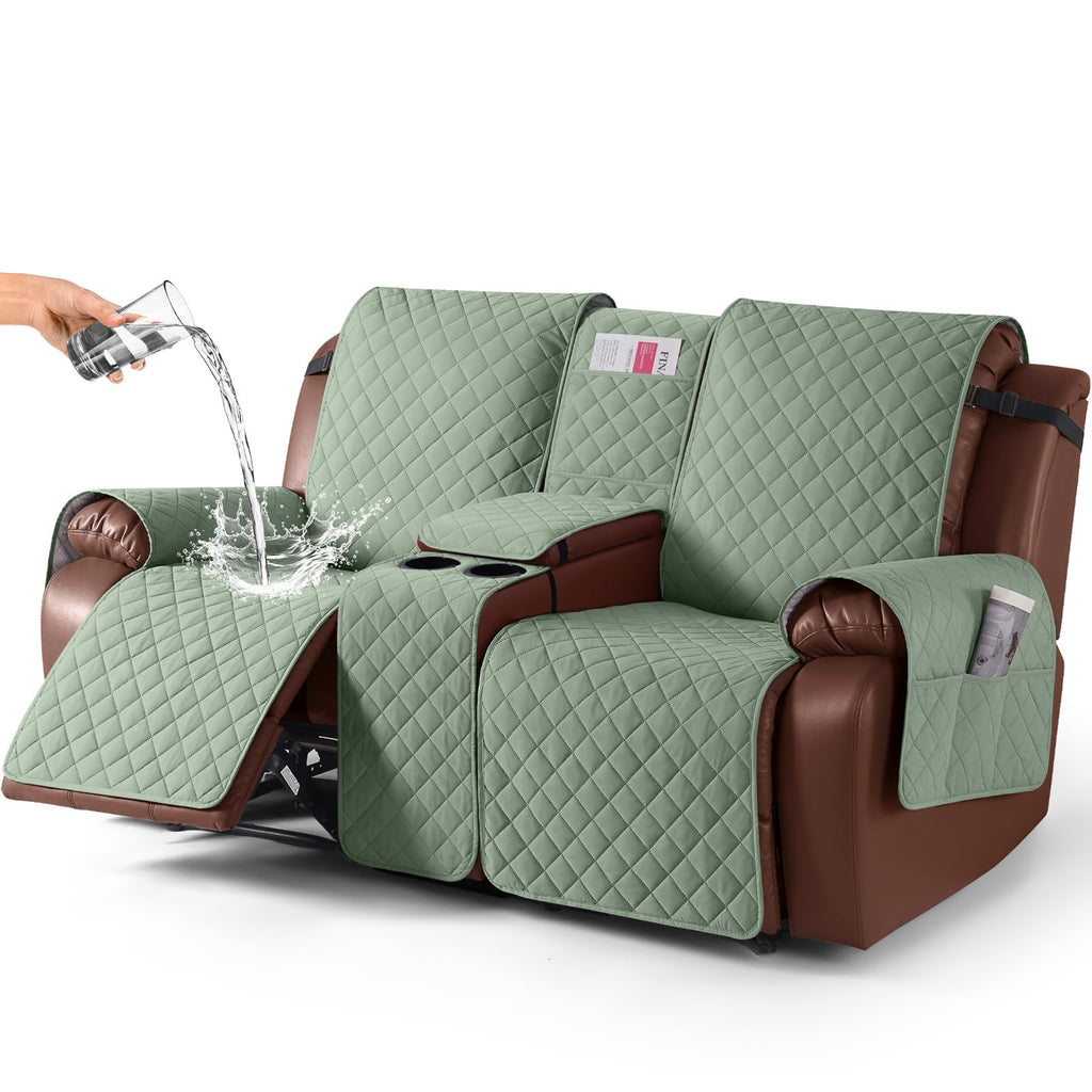KinCam 100% Waterproof Loveseat Recliner Cover with Console, Khaki