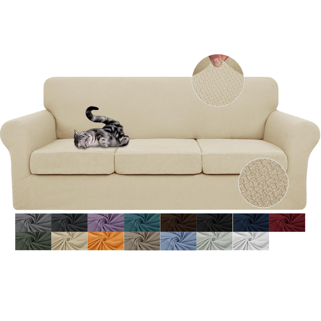 JIVINER 3 Pieces Stretch Couch Covers for 2 Cushion Couch Fitted Thick Loveseat Sofa Slipcover with 2 Seat Cushion Covers for Living Room Pet Dogs (Loveseat, Off White)