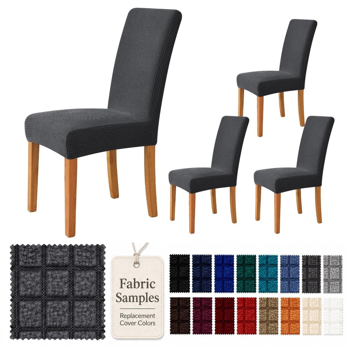 YEMYHOM 2 Packs Latest Checkered Dining Chair Slipcover Parsons Chair Furniture Protector Stretch Chair Covers for Dining Room, Restaurant, Kitchen, Party (Light Gray)