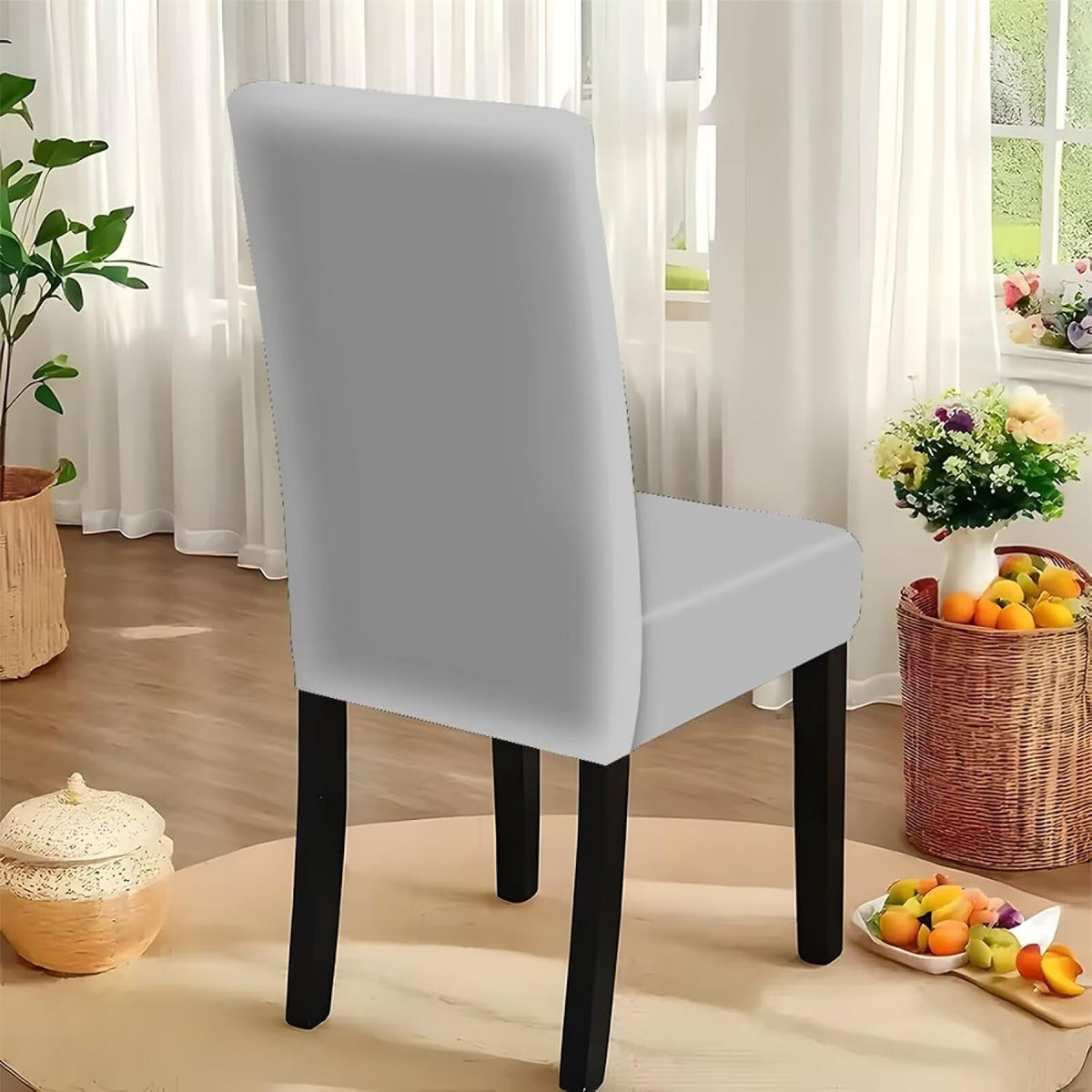 Light Grey 7 Pcs Tablecloth and Chair Covers Set Removable Chair Covers Set of 6 with Table Cover for Dining Room Washable Furniture Protector for Family Gathering Potluck