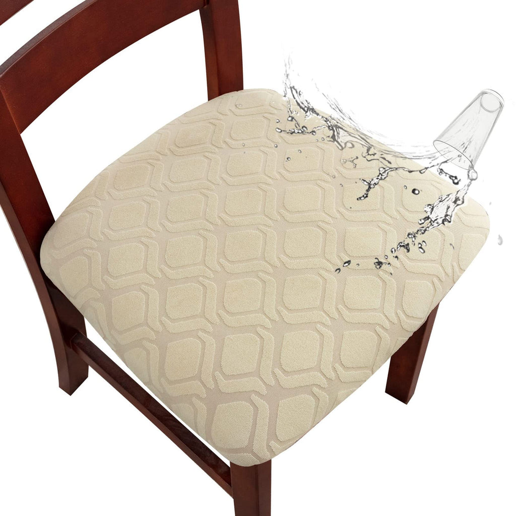 Genina Waterproof Seat Covers for Dining Room Chairs, Stretch Chair Seat Covers Removable Washable Dinning Room Kitchen Chair Cushion Slipcovers (Leaves-Taupe, 4 PCS)