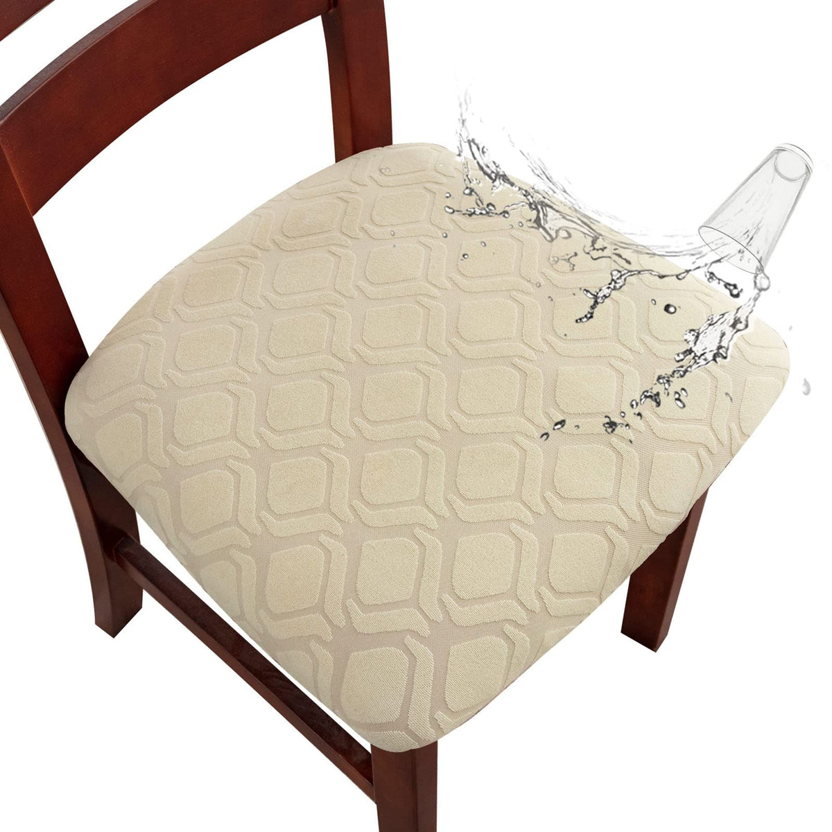 Genina Waterproof Seat Covers for Dining Room Chairs, Stretch Chair Seat Covers Removable Washable Dinning Room Kitchen Chair Cushion Slipcovers (Leaves-Taupe, 4 PCS)