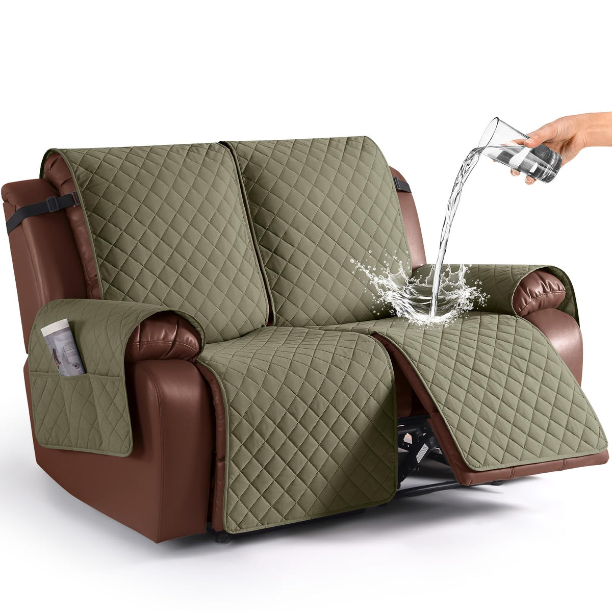 KinCam Waterproof Loveseat Recliner Covers Washable, 2 Seater, Light Gray