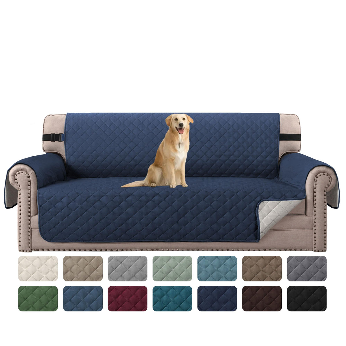 H.VERSAILTEX Reversible Couch Cover for 2 Cushion Couch Water Resistant Loveseat Washable Furniture Cover with Non-Slip Elastic Strap for Dogs, Pets, Kids(Oversized Loveseat, Charcoal Grey)