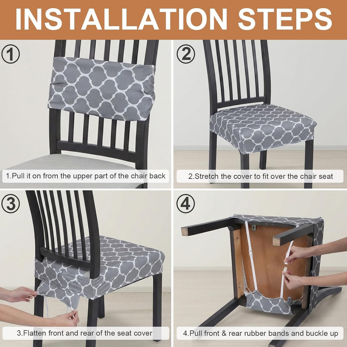 Stretch Chair Seat Covers Set of 4 for Dining Living Room Kitchen Chairs Universal Washable Slipcover Protector Forros Fundas Cobertores para Sillas De Comedor Party Home Decor Gift