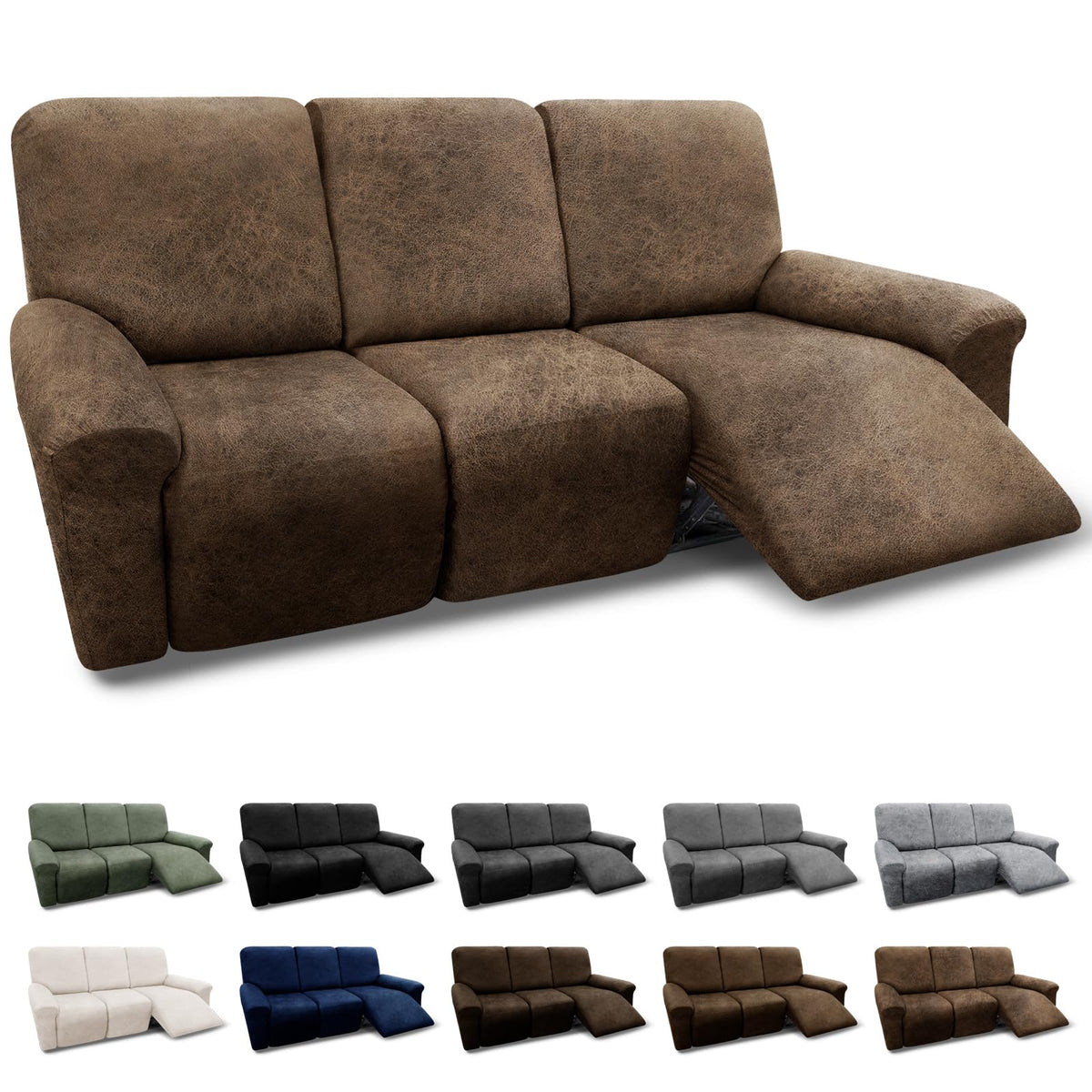 3-Pieces T Cushion Loveseat Slipcovers Leather Look Couch Cover Loveseat Covers for 2 Cushion Couch Furniture Protector Stretch Sofa Cover with 2 Individual T Cushion Seat Covers, Brown