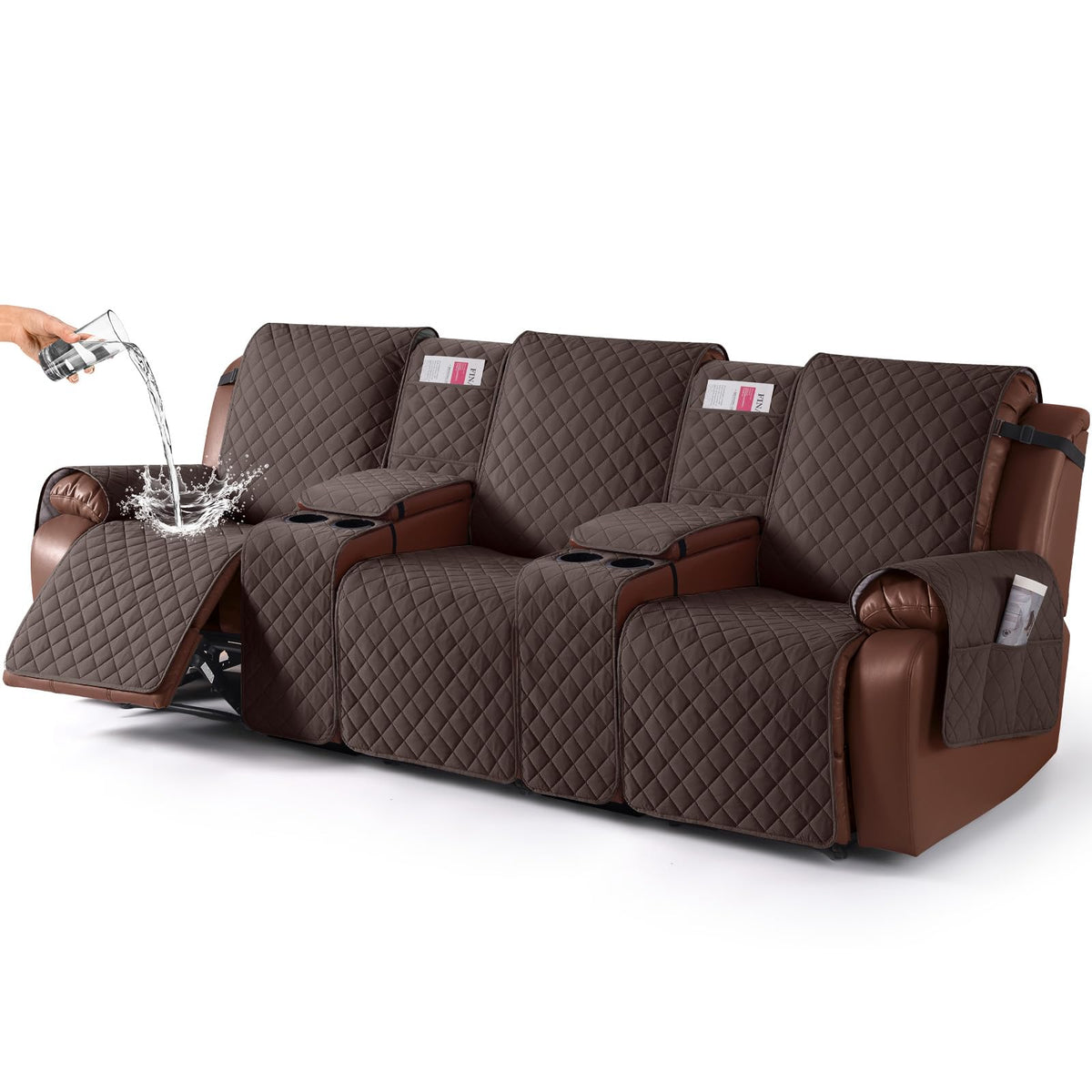 KinCam 100% Waterproof Loveseat Recliner Cover with Console, Khaki
