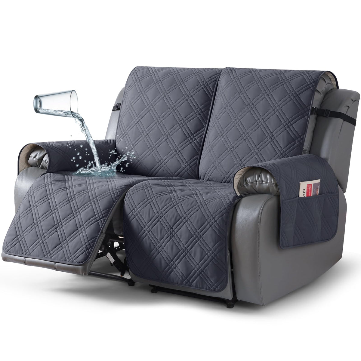TAOCOCO 100% Waterproof Oversized Loveseat Recliner Cover, Non Slip Split Couch Covers for Reclining Loveseat with Elastic Straps for Kids Pets(Oversized 2 Seater, Chocolate)