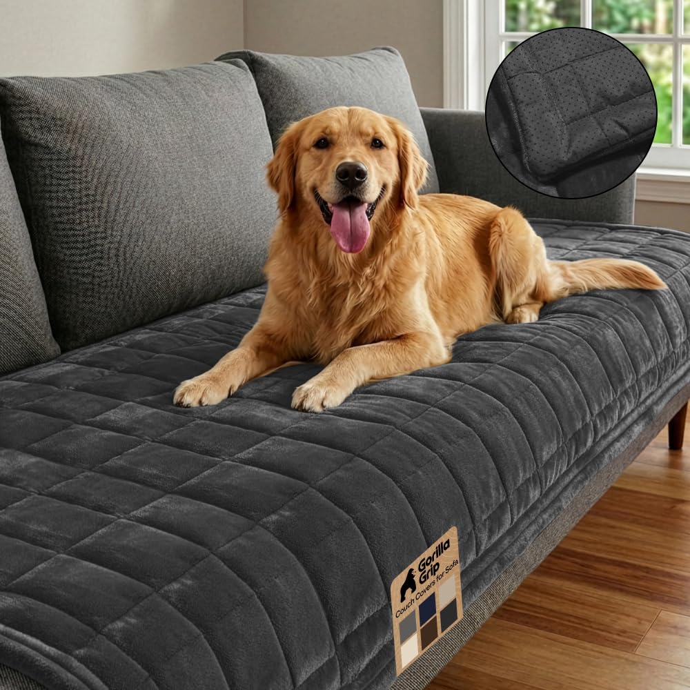 GORILLA GRIP Slip and Leak Resistant Plush Loveseat Cover, Brown