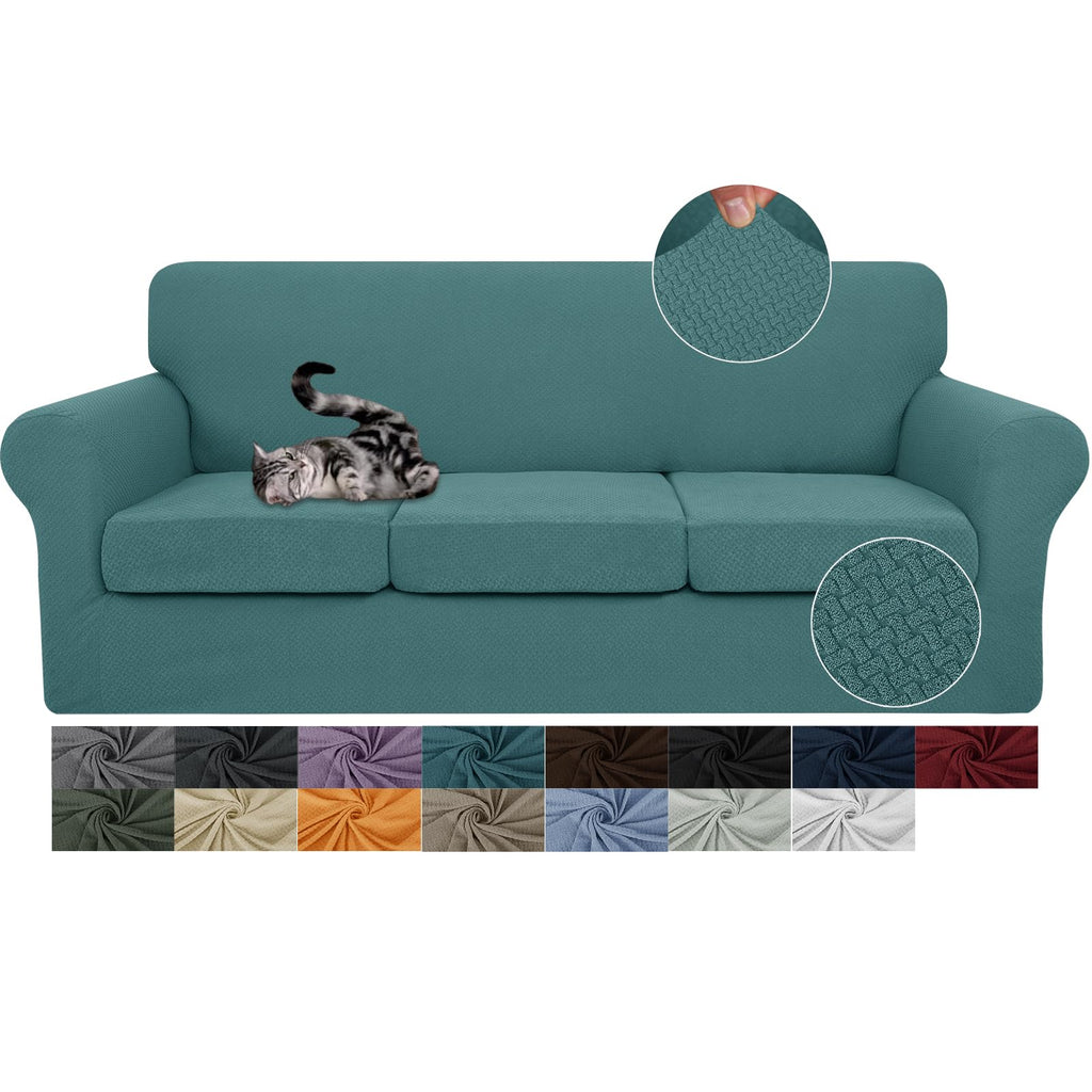 JIVINER 3 Pieces Stretch Couch Covers for 2 Cushion Couch Fitted Thick Loveseat Sofa Slipcover with 2 Seat Cushion Covers for Living Room Pet Dogs (Loveseat, Off White)