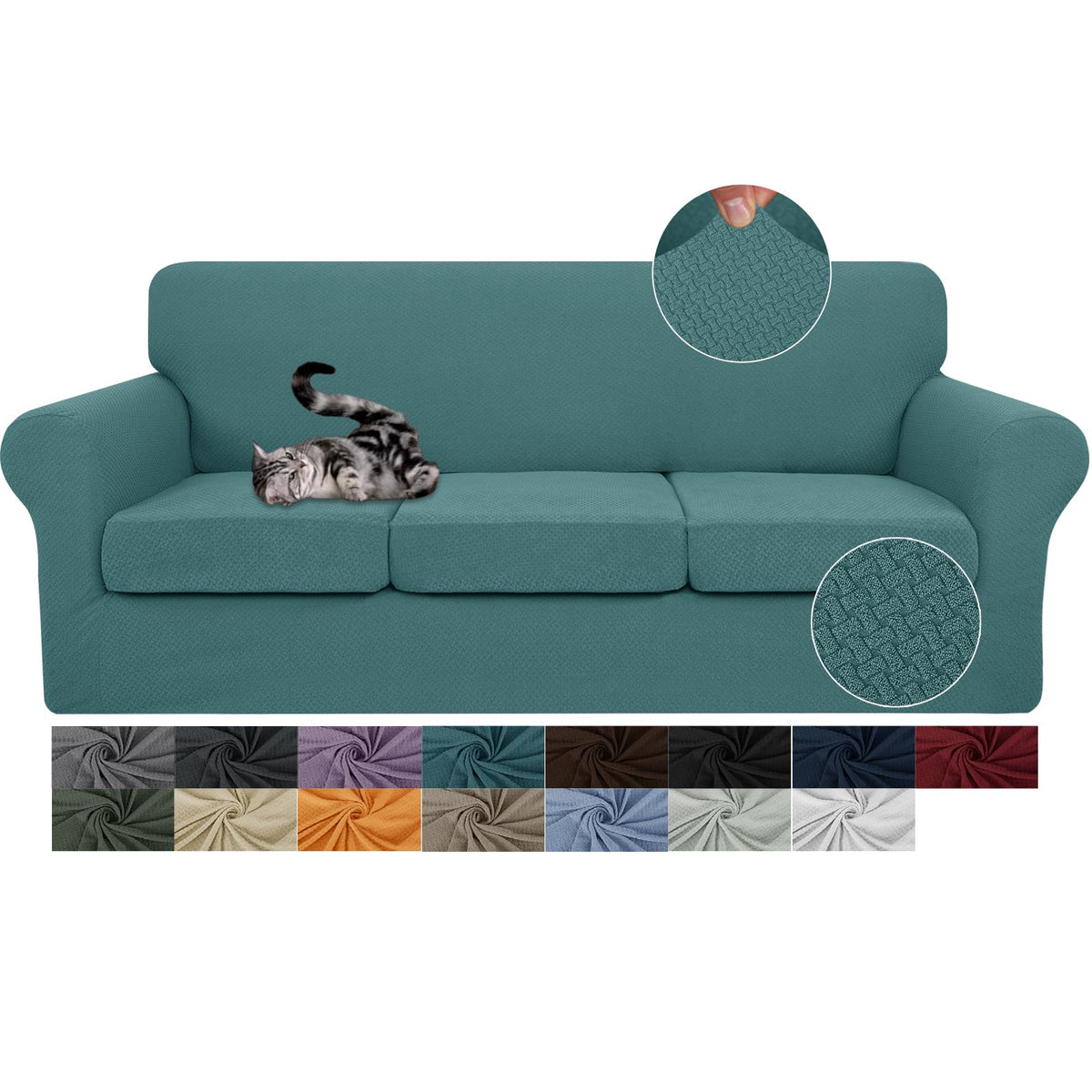 JIVINER 3 Pieces Stretch Couch Covers for 2 Cushion Couch Fitted Thick Loveseat Sofa Slipcover with 2 Seat Cushion Covers for Living Room Pet Dogs (Loveseat, Off White)