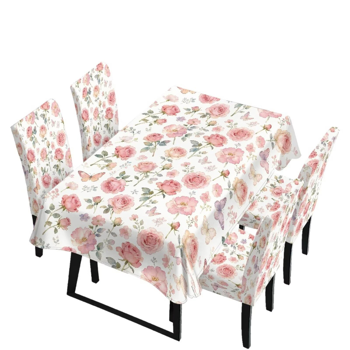 5 Pack Dining Room Chair Cover Set and Table Cloth Rectangle, Dust Proof Machine Washable Tablecloths Comfortable Chair Seat Slipcovers for Restaurant Decor, Abstract Fluid Marble