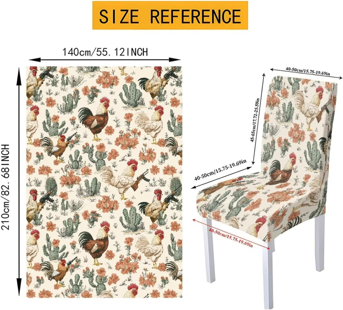 Stain Resistant Tablecloths and Dining Seat Covers Set of 5, Kitchen Chair Slipcovers Washable Table Slipcover Chair Seat Covers for Kitchen Restaurant, Chicken Cactus Print