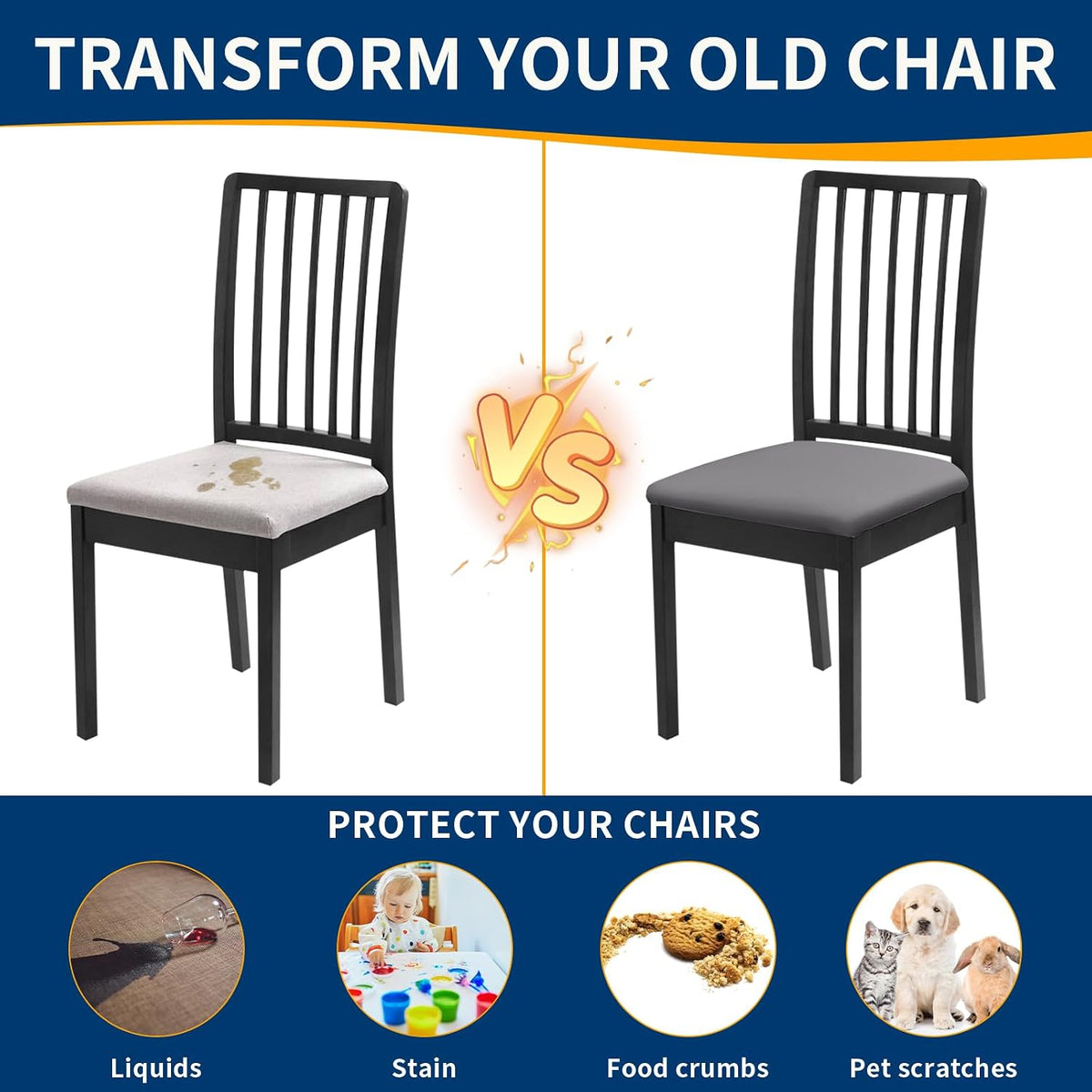 Waterproof Dining Chair Seat Covers Set of 6, Stretch Removable Dining Room Seat Covers for Dining Chairs, Kitchen, Hotel, Party