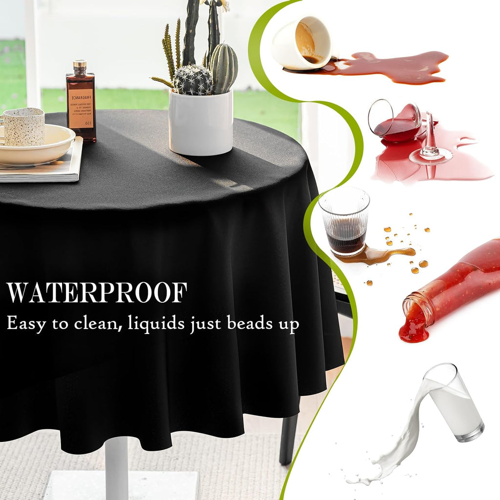 BYDOLL Table Cloth 60 Inch Round Tablecloth Fits Max50 Inch Diameter Table Top,Black Polyester Washable Wrinkle-Free Spillproof Tablecloth for Party Patio Cover