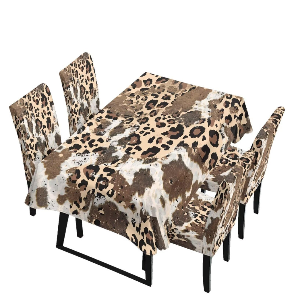 Stain Resistant Tablecloths and Dining Seat Covers Set of 5, Kitchen Chair Slipcovers Washable Table Slipcover Chair Seat Covers for Kitchen Restaurant, Chicken Cactus Print