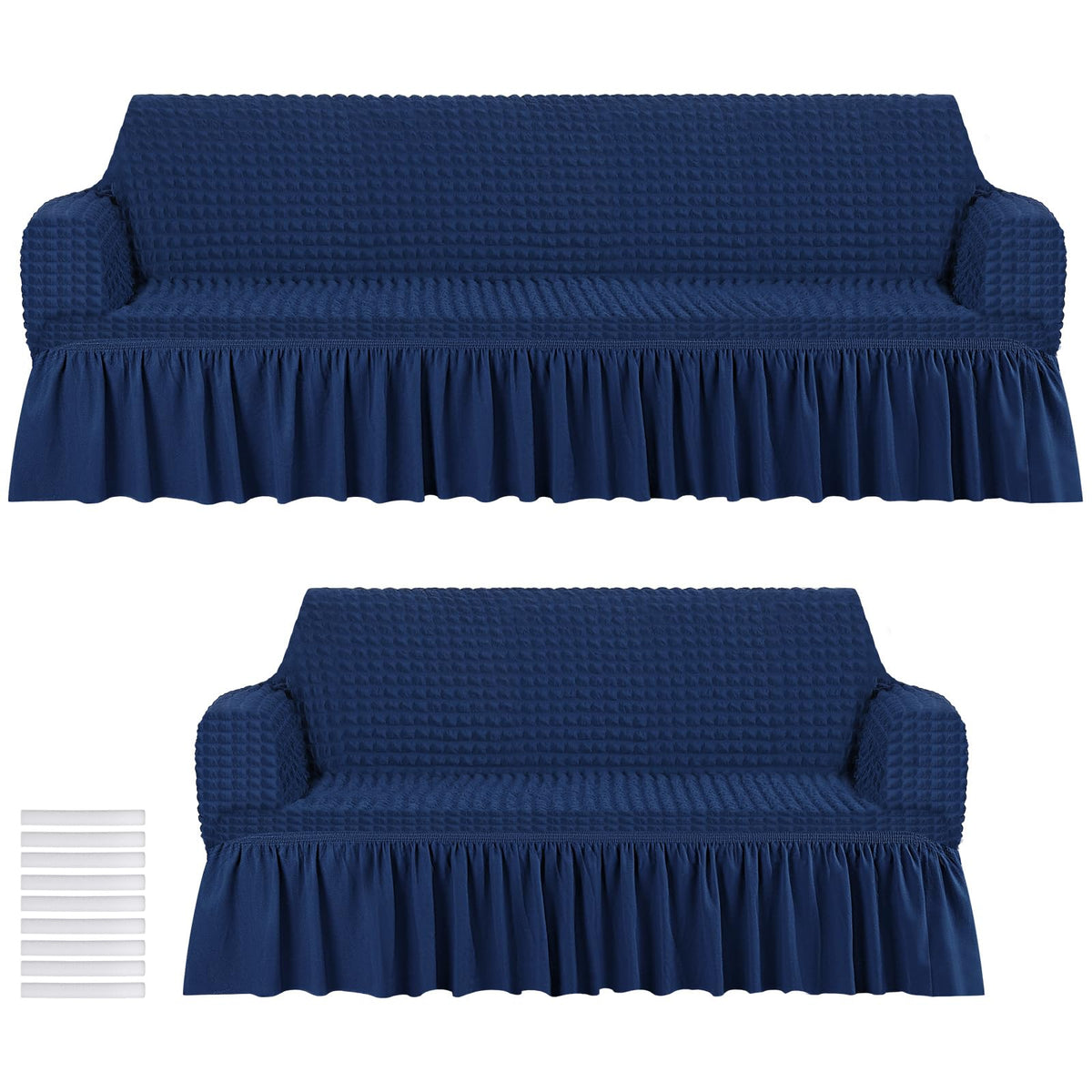 Fanfanwin 2 Pcs Sofa and Loveseat Slipcover Set with Skirt, Navy Blue