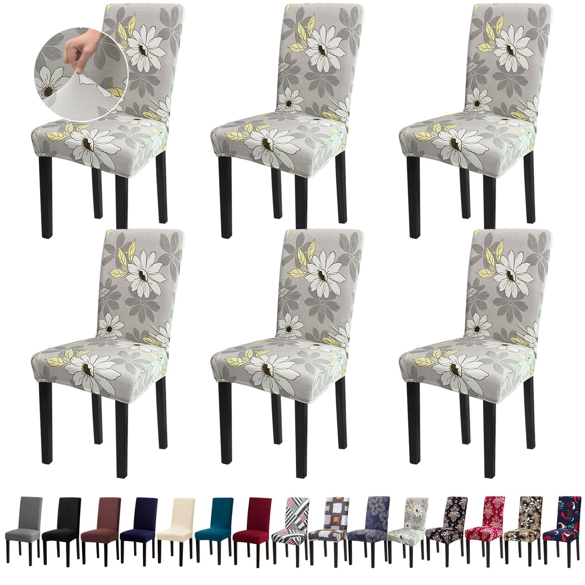 Chair Covers, Stretch Dining Room Chair Covers Set of 6, Removable Washable Dining Chair Slipcovers for Home, Hotel, Banquet