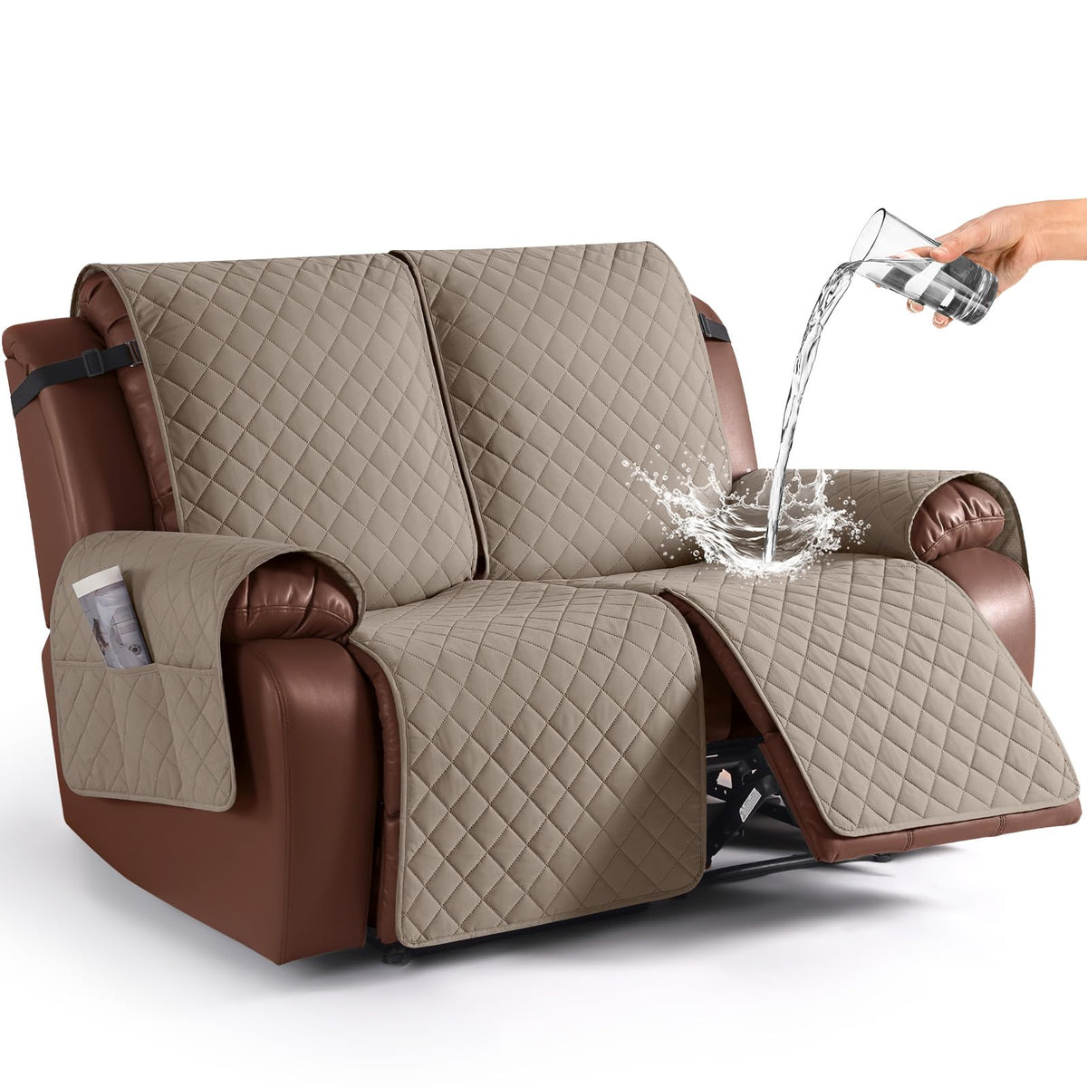 KinCam Waterproof Loveseat Recliner Covers Washable, 2 Seater, Light Gray