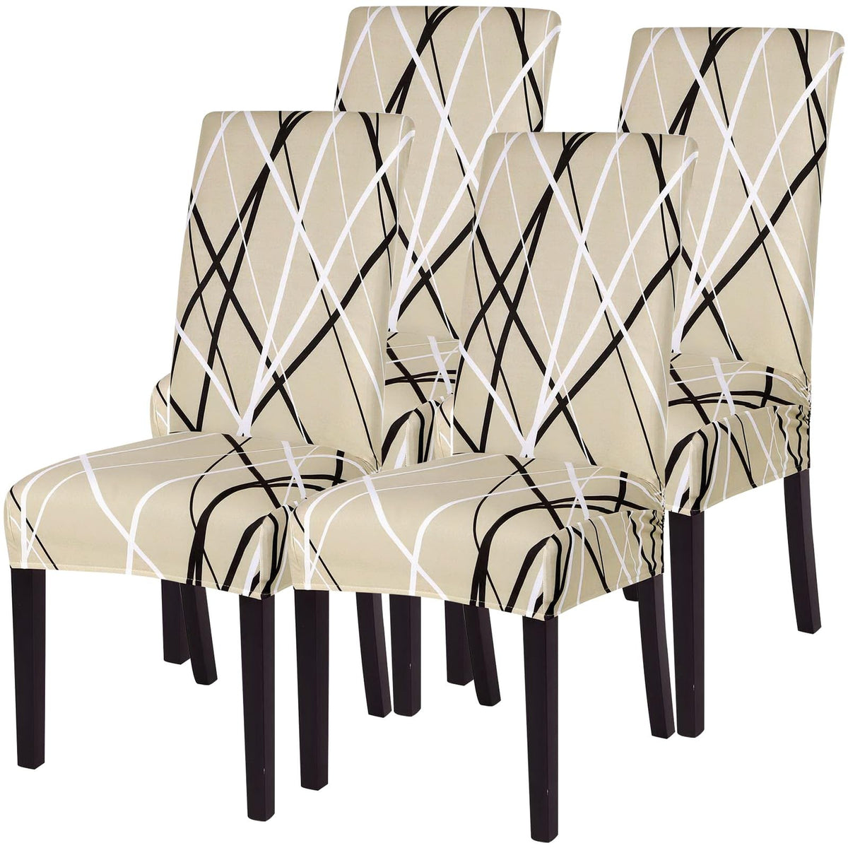 SearchI Chair Covers Slipcovers Set of 4, Spandex Super Fit Stretch Removable Washable Kitchen Parsons Protector for Dining Room,Hotel,Ceremony,Beige+Flowers