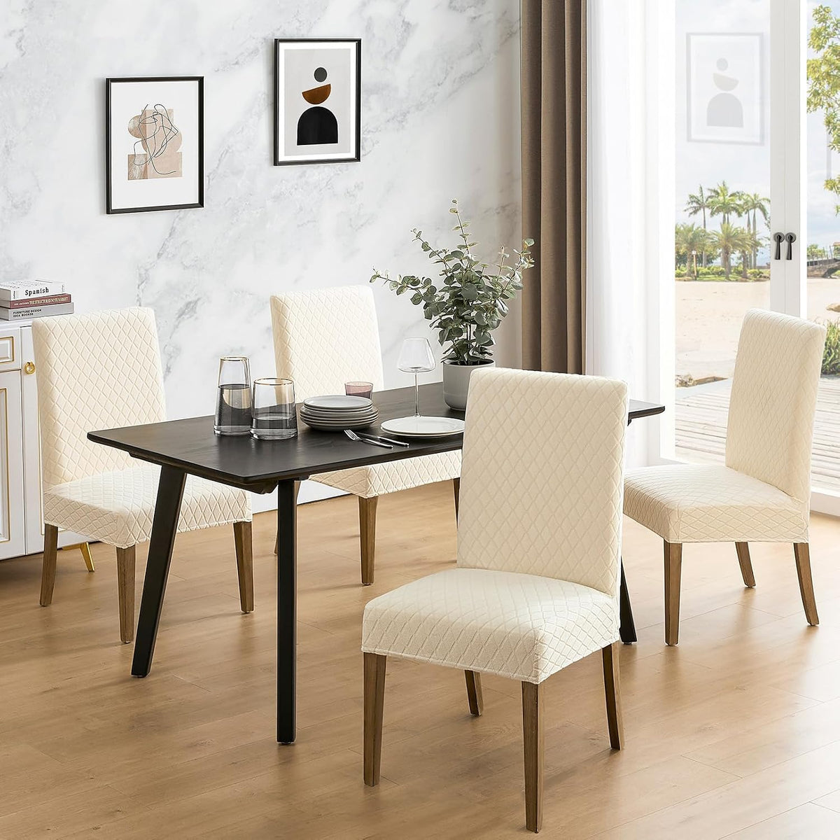 MOSAYT 100% Waterproof Dining Room Chair Covers Set of 4, Beige
