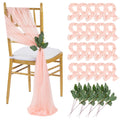 QueenDream White Chair Sashes Wedding Aisle Decorations: 24 Packs 8ft Long Draping Fabric Sheer Church Chair Cover Bulk for Party Banquet