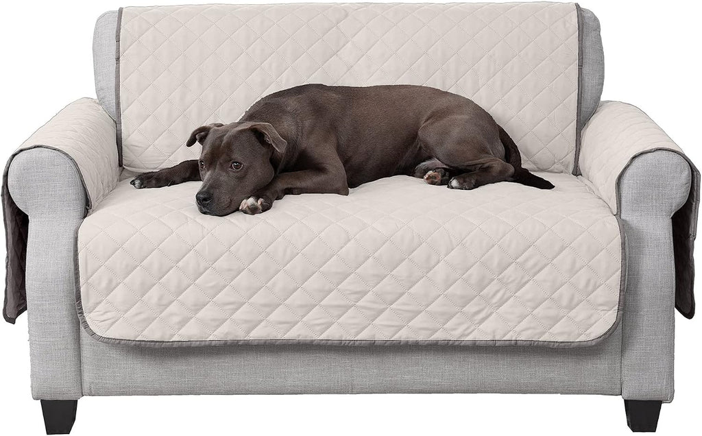 Furhaven Water-Resistant & Reversible Loveseat Cover Protector for Dogs, Cats, & Children - Two-Tone Pinsonic Quilted Living Room Furniture Cover - Gray/Mist, Loveseat