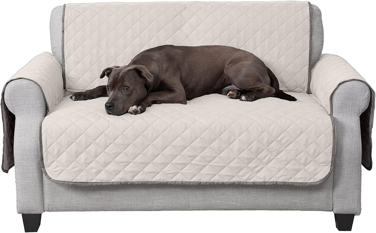 Furhaven Water-Resistant & Reversible Loveseat Cover Protector for Dogs, Cats, & Children - Two-Tone Pinsonic Quilted Living Room Furniture Cover - Gray/Mist, Loveseat