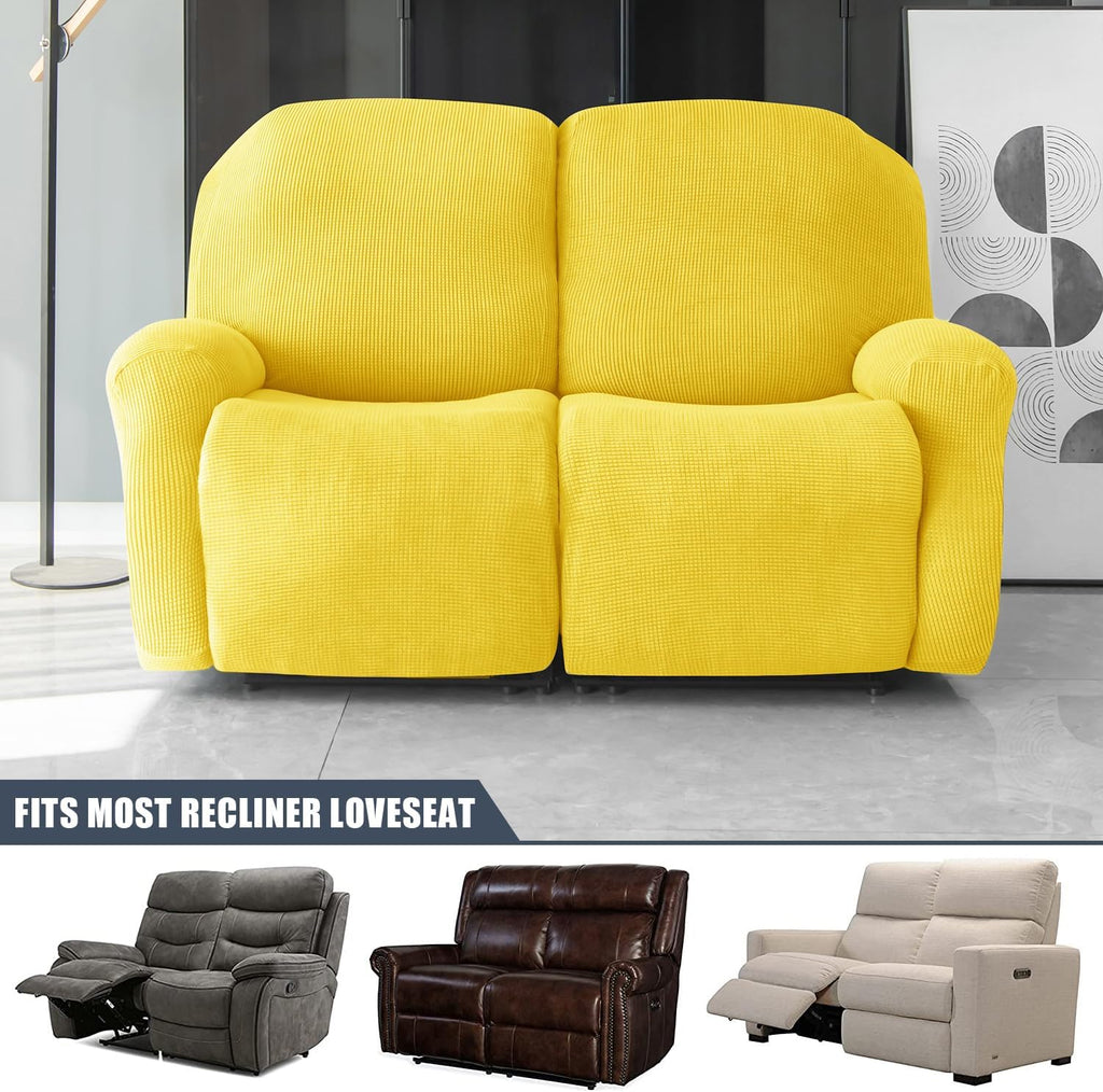 CONRUSER Stretch Recliner Loveseat Cover, 6 Pieces Recliner Slipcovers Soft Couch Cover for 2 Seater Non-Slip Furniture Protector with Pocket (Yellow)