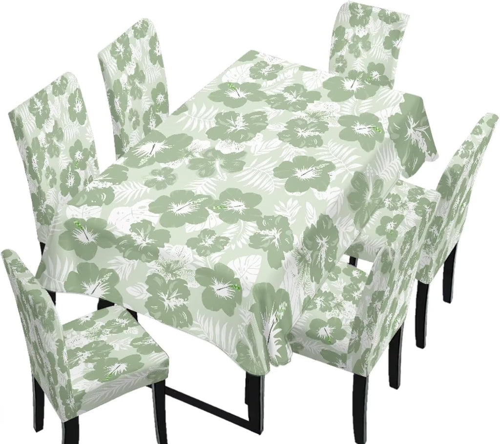 5 Pack Dining Table Cloth Rectangle 4 Seater Includes Kitchen Chair Covers, Stretch Seat Covers for Dining Chairs Anti-dust Washable Table Protector, Tribe Aztec Geometry Print