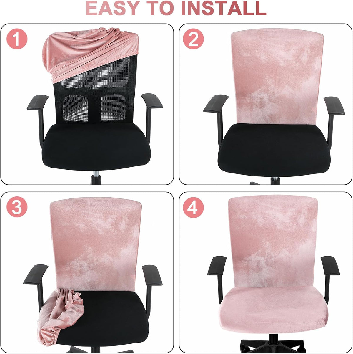 Tallew 4 Pcs Office Chair Covers Set with Armrest, Stretchable,Light Pink