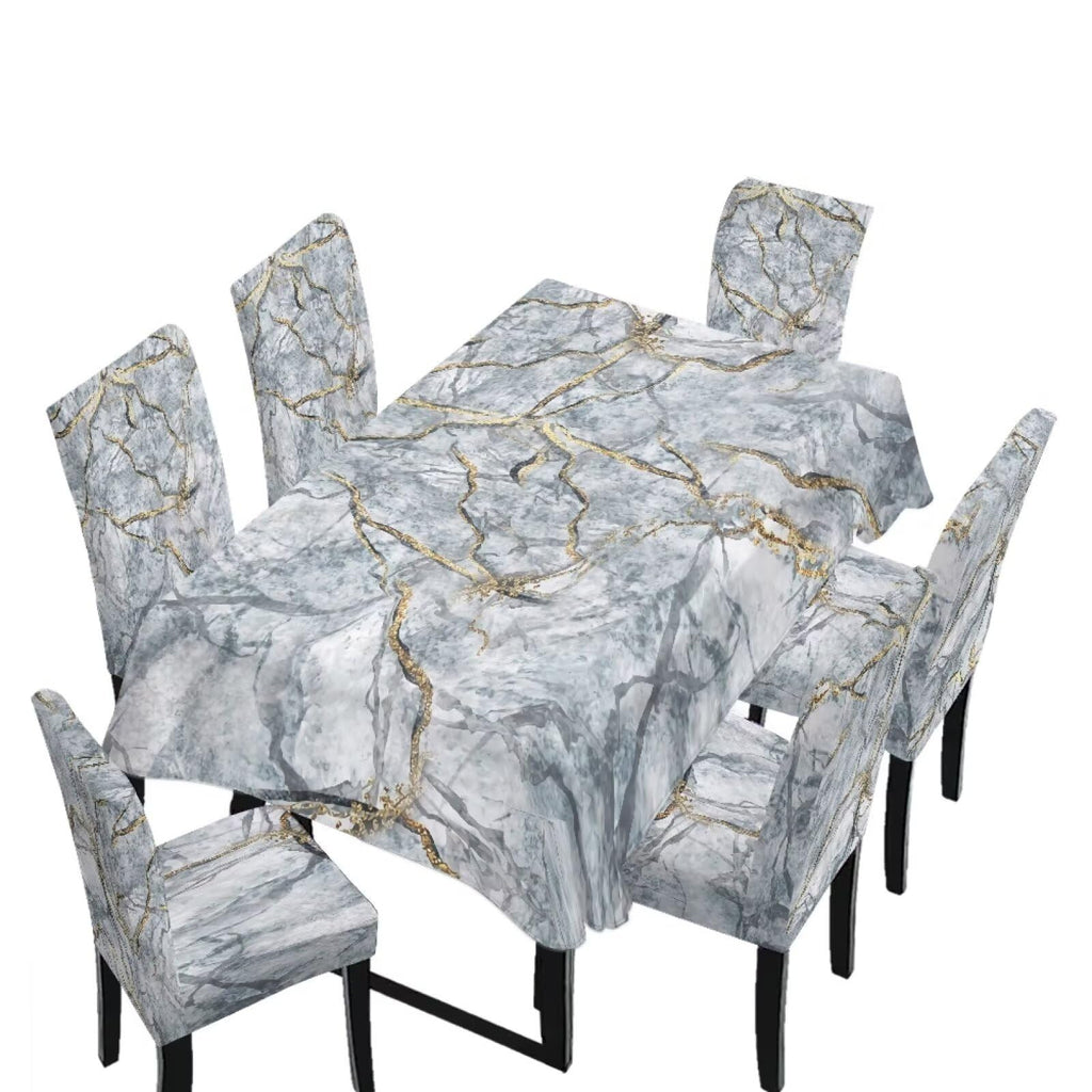 Light Grey 7 Pcs Tablecloth and Chair Covers Set Removable Chair Covers Set of 6 with Table Cover for Dining Room Washable Furniture Protector for Family Gathering Potluck
