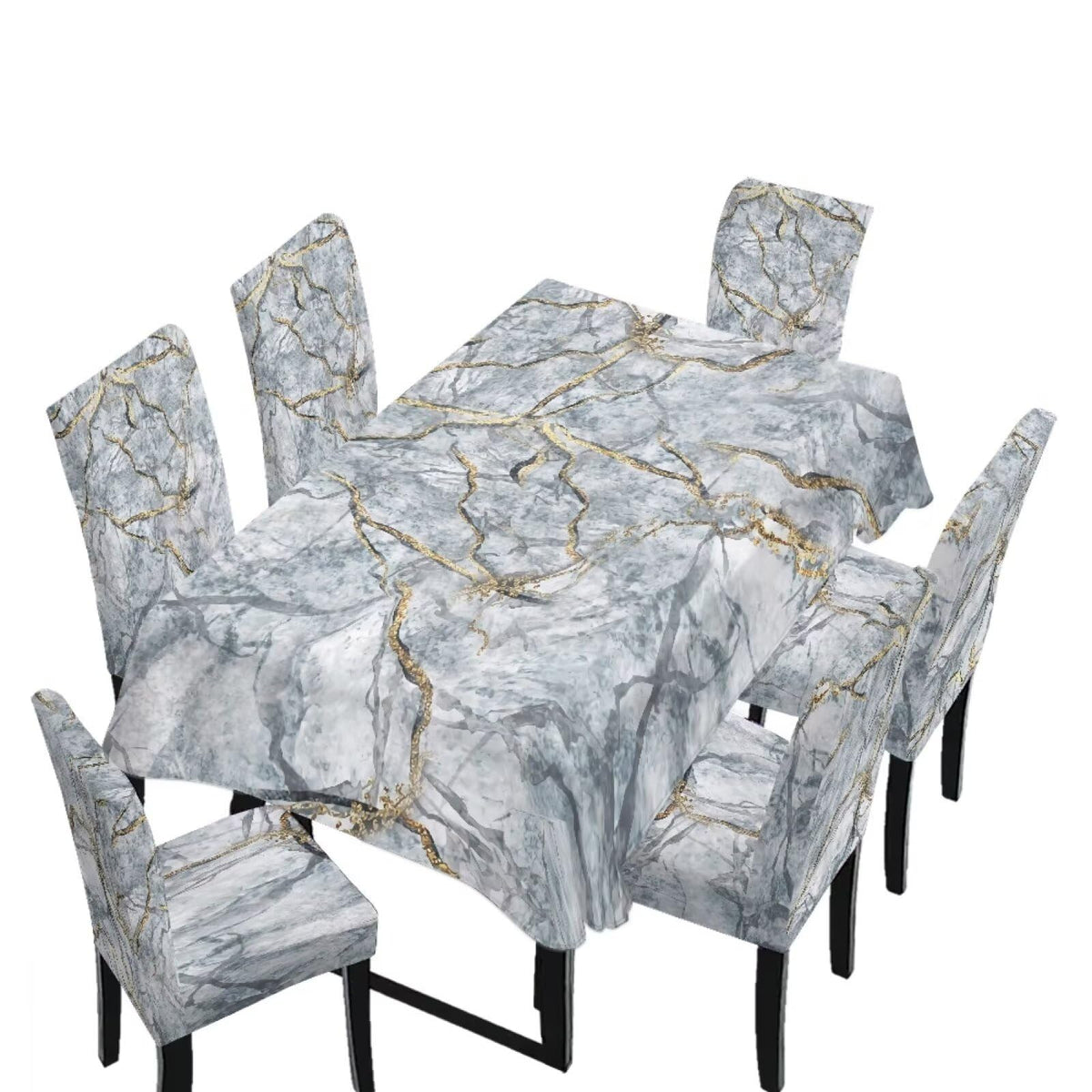 Light Grey 7 Pcs Tablecloth and Chair Covers Set Removable Chair Covers Set of 6 with Table Cover for Dining Room Washable Furniture Protector for Family Gathering Potluck