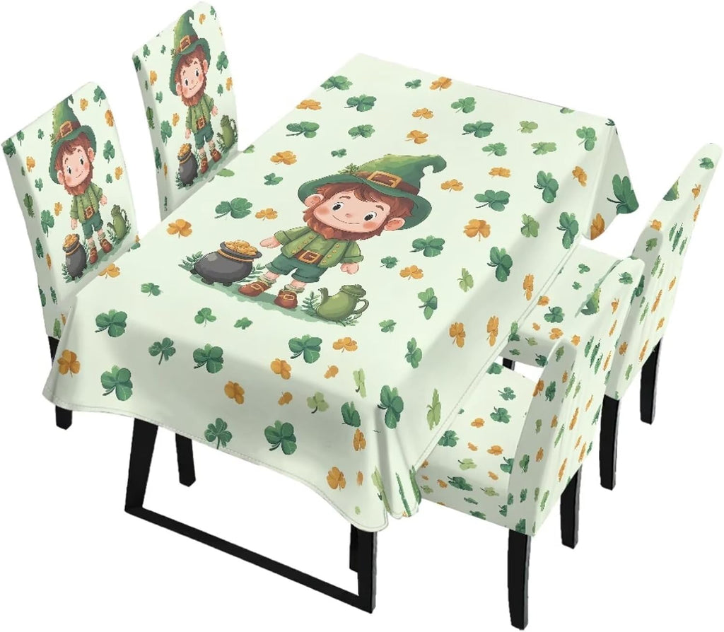 Polynesia Dining Room Chair Cover with Tablecloths 5 Pack, Scratch-Resistant Washable Parsons Chair Slipcovers Removable Table Cloth for Kitchen, Plumeria Floral Monstera Leaf Print Blue