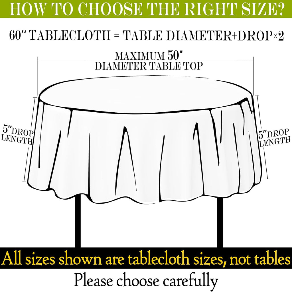 BYDOLL Table Cloth 60 Inch Round Tablecloth Fits Max50 Inch Diameter Table Top,Black Polyester Washable Wrinkle-Free Spillproof Tablecloth for Party Patio Cover