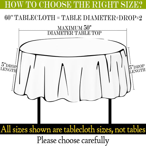 BYDOLL Table Cloth 60 Inch Round Tablecloth Fits Max50 Inch Diameter Table Top,Black Polyester Washable Wrinkle-Free Spillproof Tablecloth for Party Patio Cover