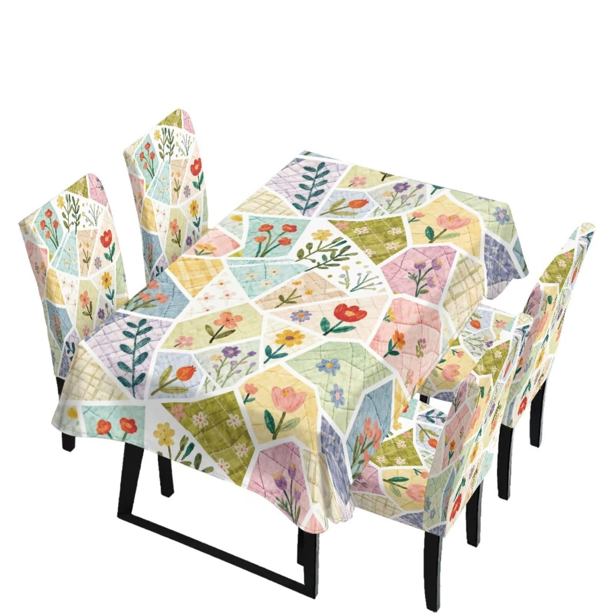 5 Pcs Table Cover Chair Covers Set Coloful Floral Dustproof Kitchen Seat Covers Set of 4 with Table Cover for Home Decor Soft Furniture Protector for Wedding Party Banquet