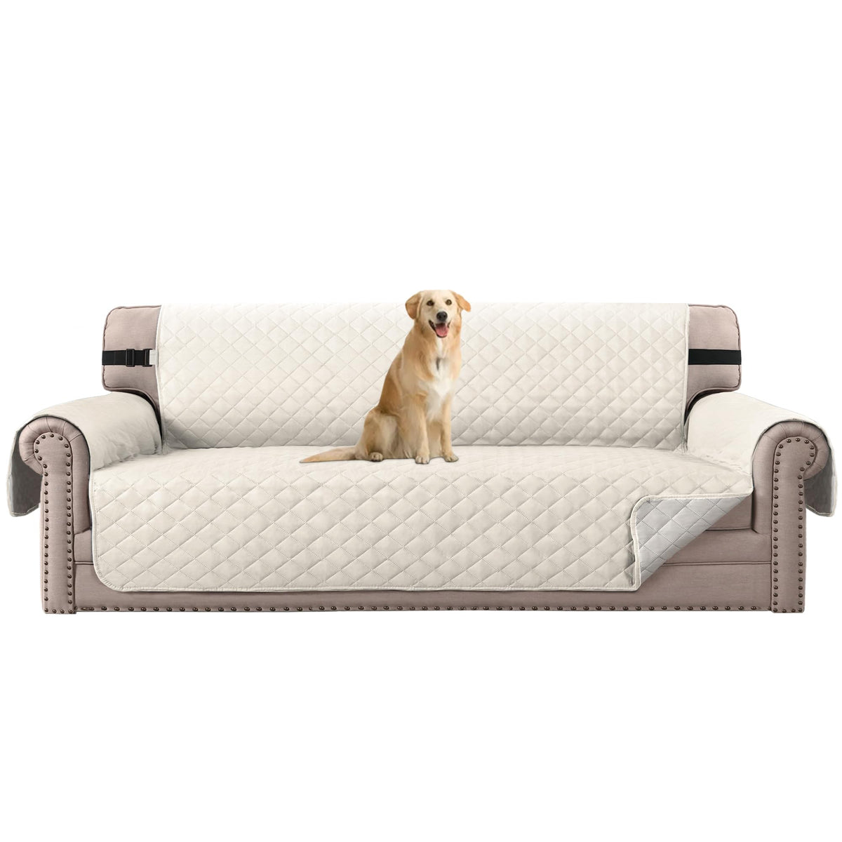 H.VERSAILTEX Reversible Couch Cover for 2 Cushion Couch Water Resistant Loveseat Washable Furniture Cover with Non-Slip Elastic Strap for Dogs, Pets, Kids(Oversized Loveseat, Charcoal Grey)