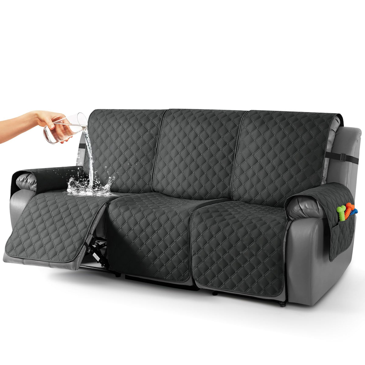 TAOCOCO 100% Waterproof Loveseat Recliner Covers Reversible, Charcoal Gray