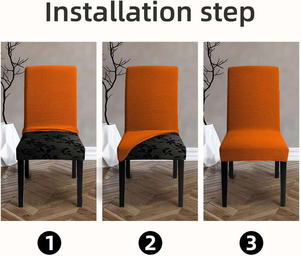 Chair Covers for Dining Room - Stretch Chair Slipcovers for Decorative Seat Protector Armless Removable Washable Elastic Dinner Universal Spandex Solid Chair Slip Covers Set (autumn orange,4)