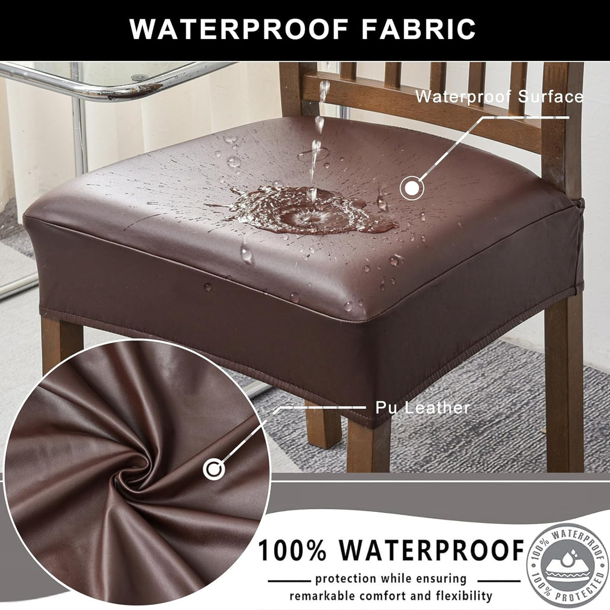 NILUOH Waterproof Seat Covers for Dining Room Chairs, 4 Pack Coffee