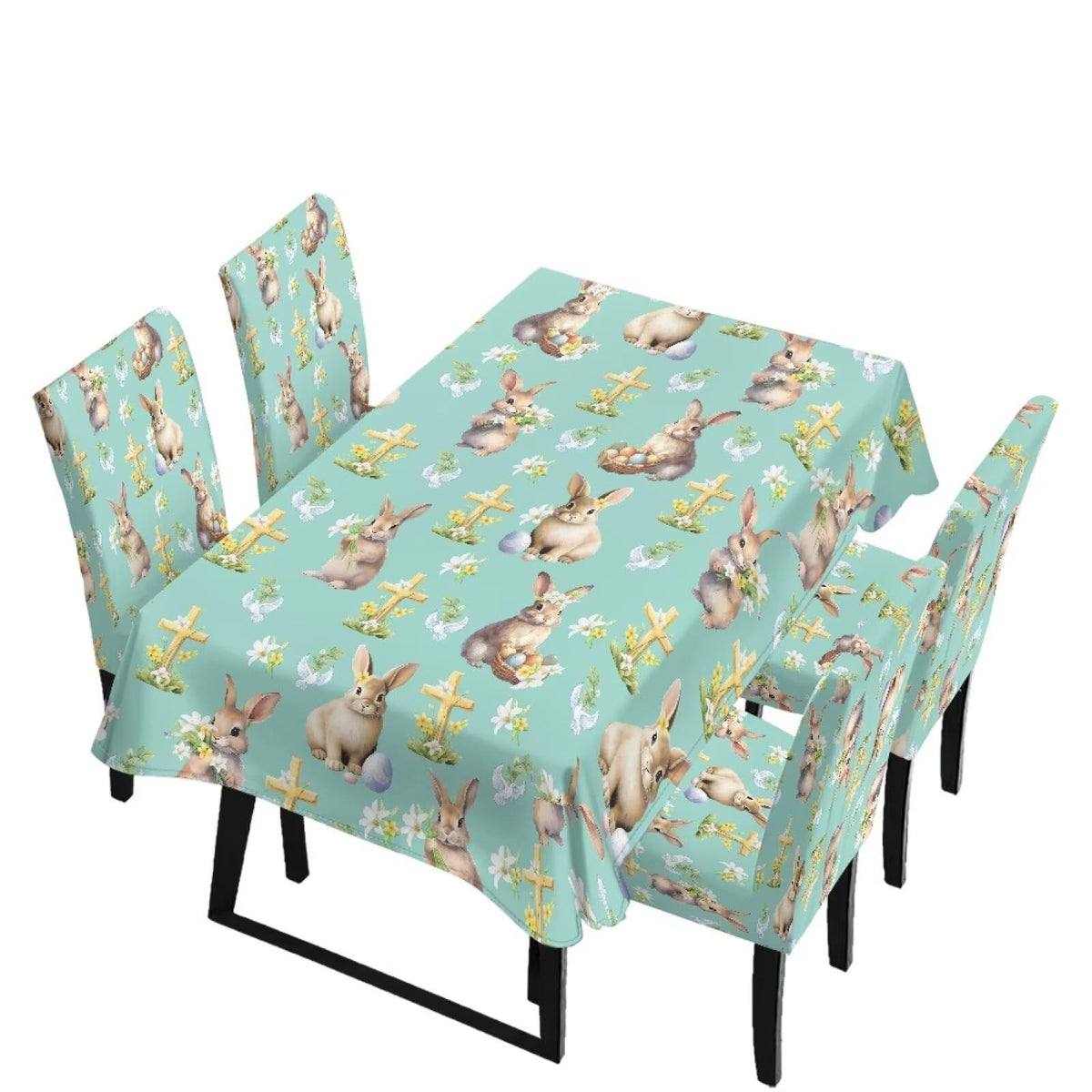 ZDCUSTOM Vintage Table Cloth and Chair Cover Set of 4 Sunflower Tablecloths Rectangular Elegant Chair Covers for Dining Chairs Stain Resistant Decoration