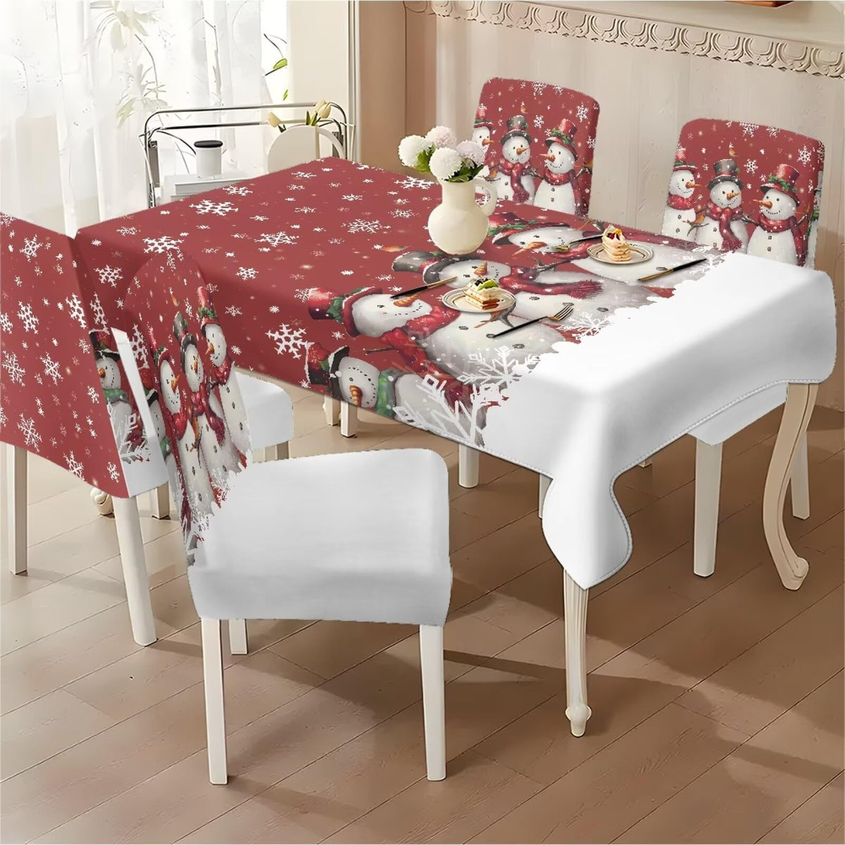 ZDCUSTOM Valentines Table Cloth and Chair Cover Set of 4 Romantic Tablecloths Rectangular Pink Chair Covers for Dining Chairs Stain Resistant Decoration