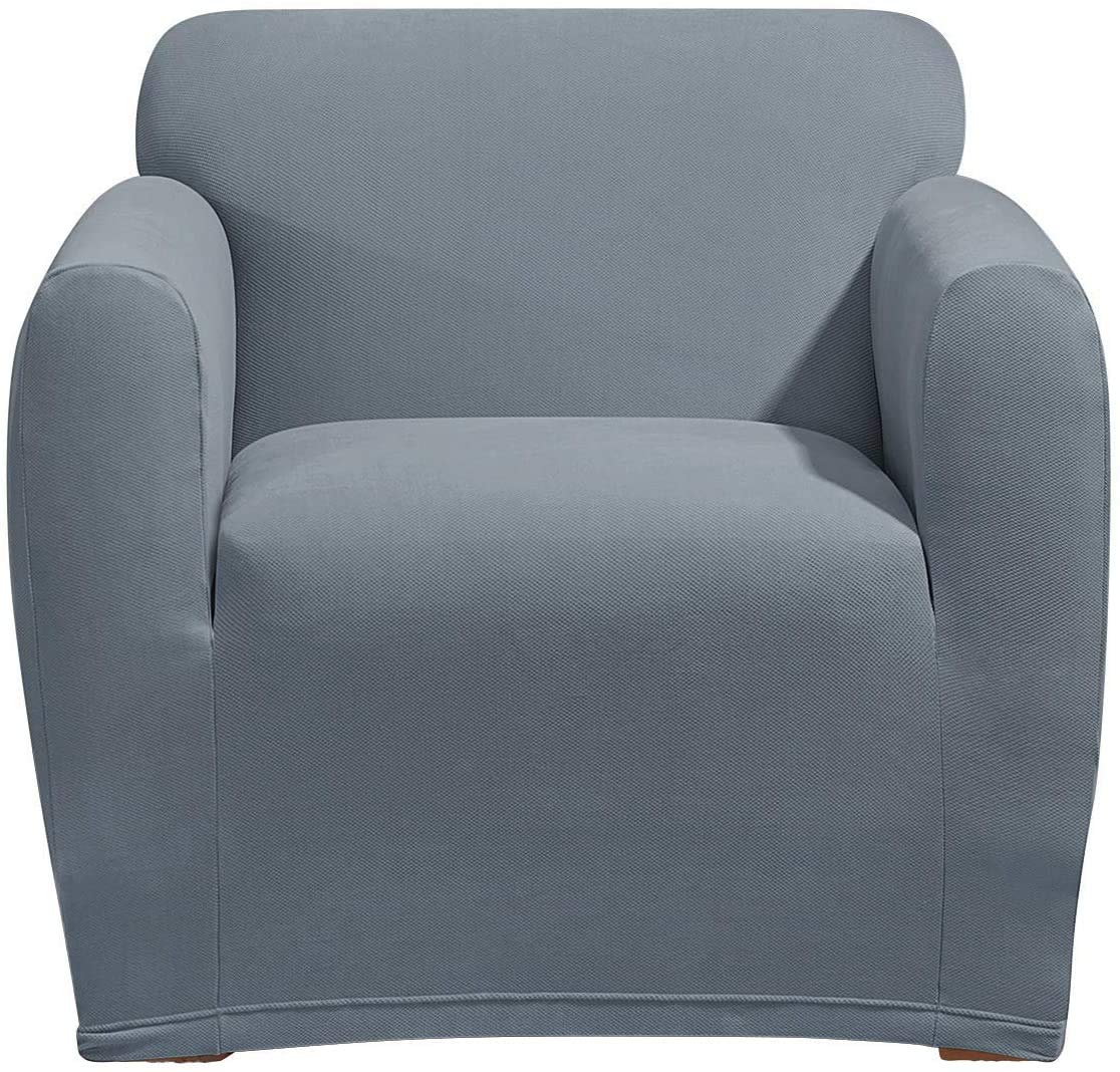 SureFit Form Fit Stretch Morgan Loveseat Slipcover - One Piece Polyester/Spandex Elastic Slipcover, Machine Washable (Loveseat Box Cushion, Ivory Color)