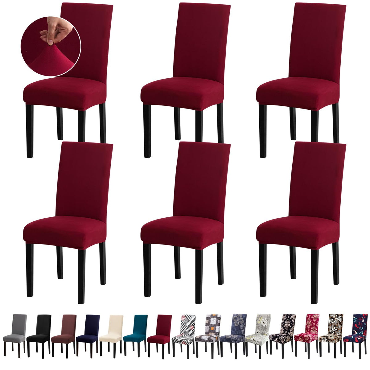 Chair Covers, Stretch Dining Room Chair Covers Set of 6, Removable Washable Dining Chair Slipcovers for Home, Hotel, Banquet