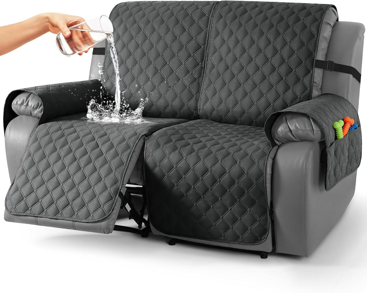 TAOCOCO 100% Waterproof Loveseat Recliner Covers Reversible, Charcoal Gray