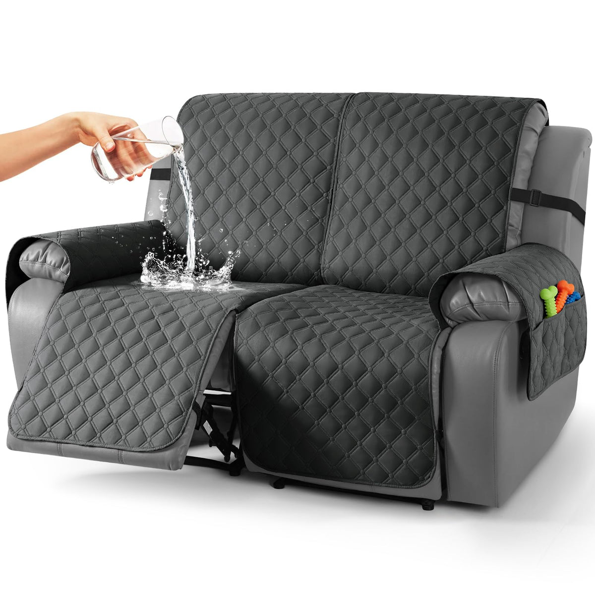 TAOCOCO 100% Waterproof Loveseat Recliner Covers Reversible, Charcoal Gray