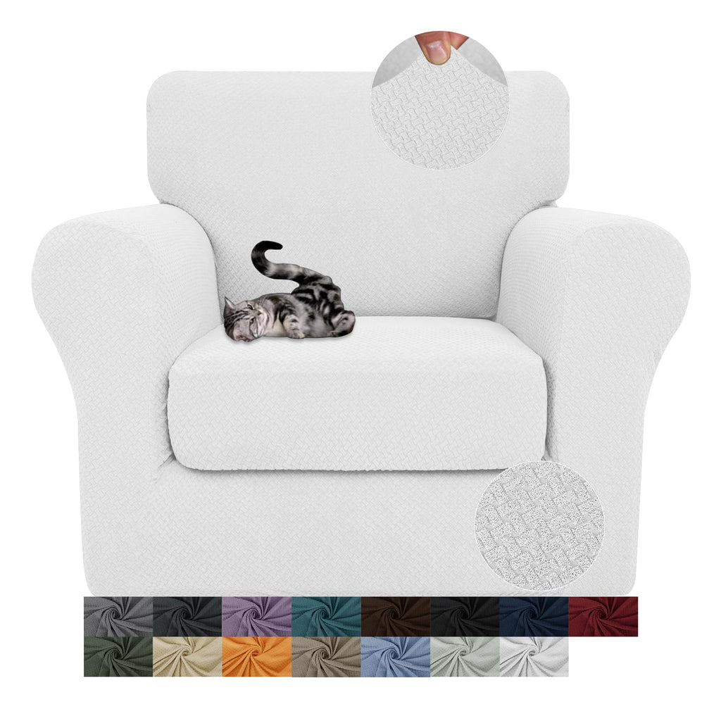 JIVINER 3 Pieces Stretch Couch Covers for 2 Cushion Couch Fitted Thick Loveseat Sofa Slipcover with 2 Seat Cushion Covers for Living Room Pet Dogs (Loveseat, Off White)